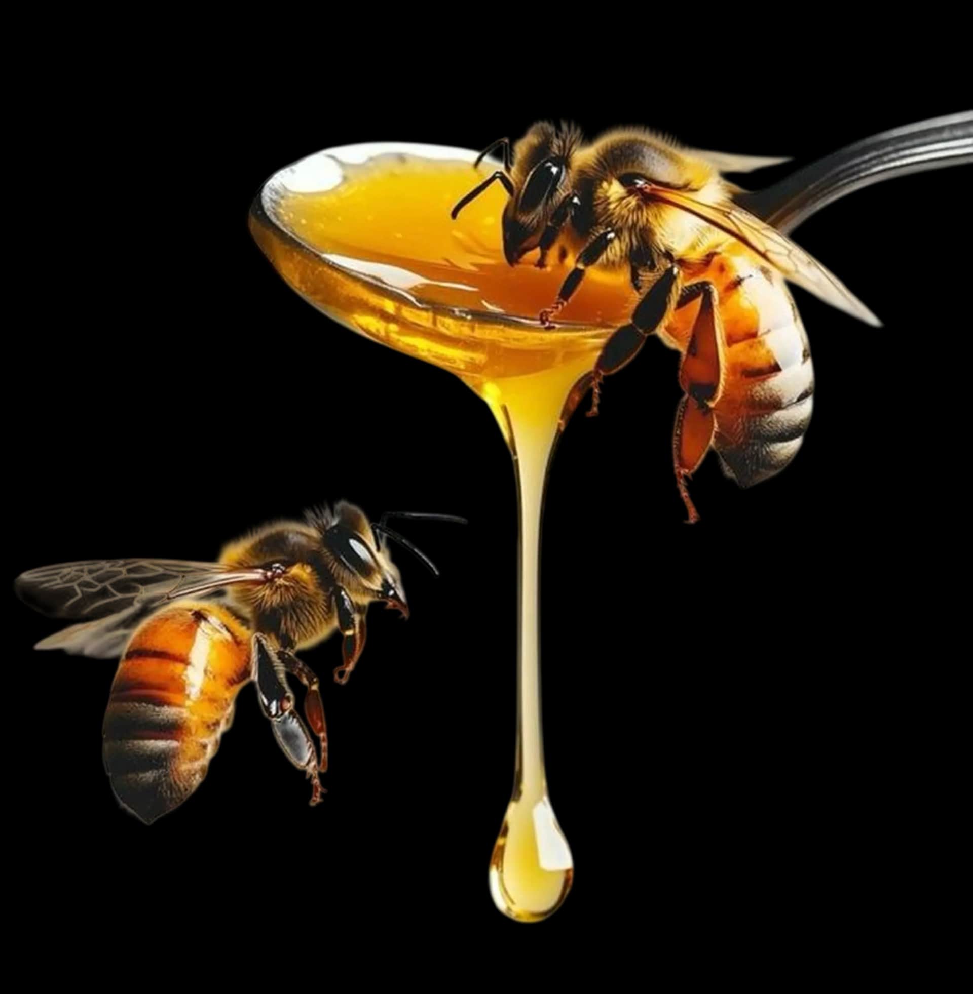Two Honey bees sharing honey